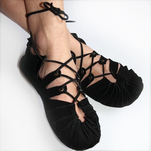 Shoes leather black sandals - shoes,