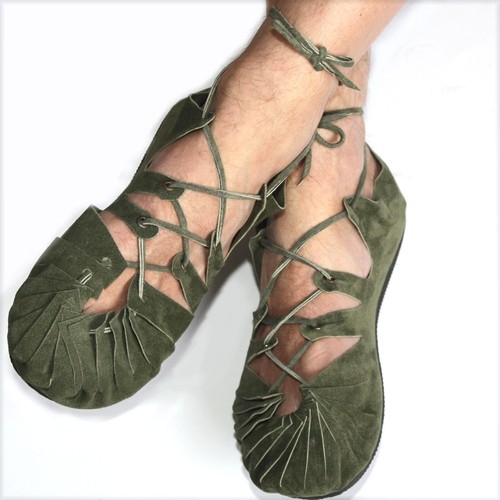 Leather green shoes sandals - green,